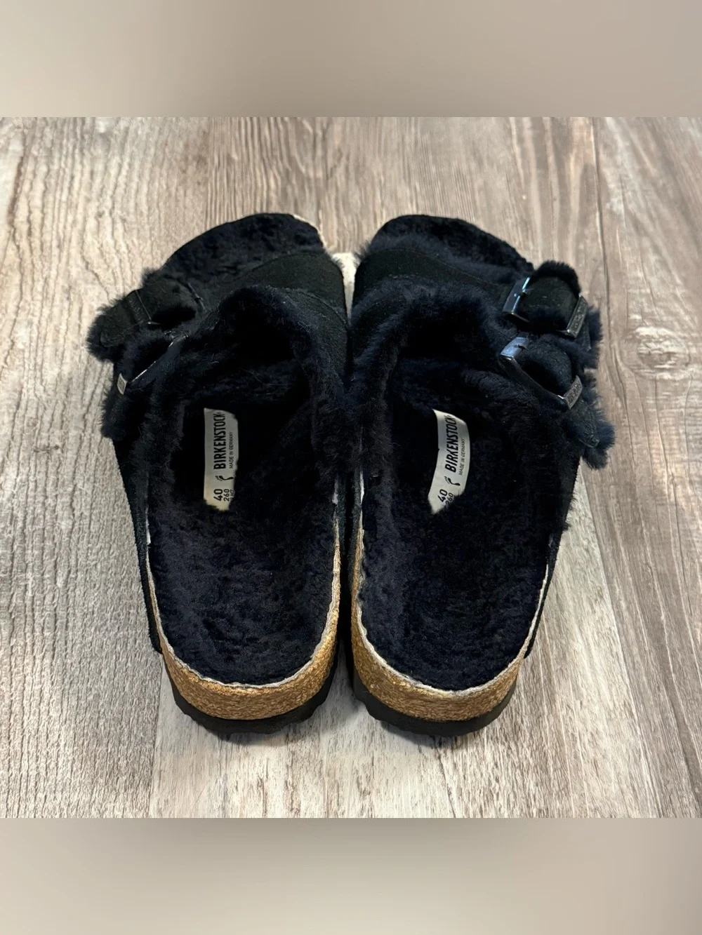 Birkenstock Arizona Shearling Sandals – Black Suede Unisex Size 40